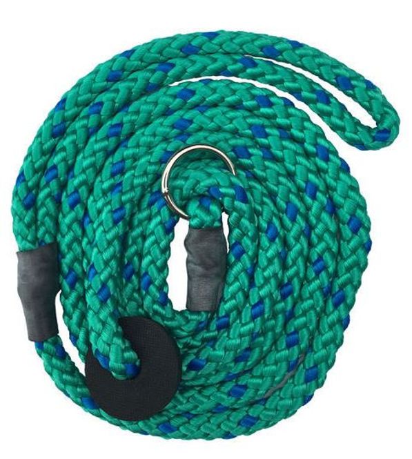 Huvudbild Retrieverkoppel Nylon Grön med blå prickar Längd ca 150 cm Diameter 8 mm