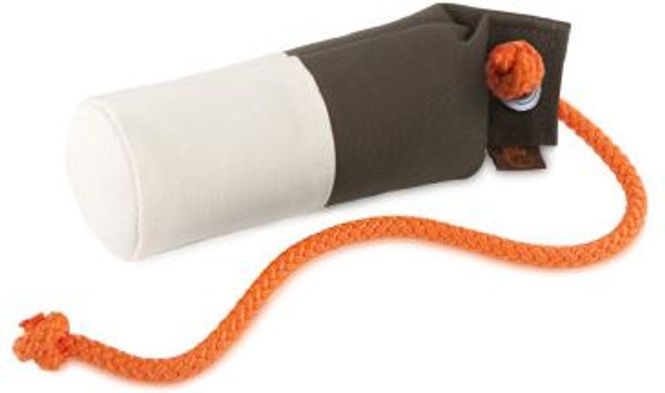 Huvudbild Tygdummy Ca 250 g Khaki/vit Rephandtag Totallängd utan handtag ca 19 cm Diameter ca 6 cm